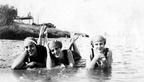 fay_viosca_pics_007 -- Swimming Friends. L-R: Mildred Sintes, Alice Baudean, Angela Viosca. The location is probably Mandeville circa 1915