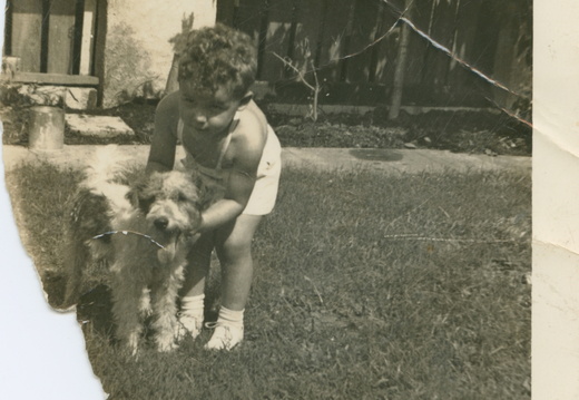 VicVioscaAlbum_074 (1572 visits) On back: Victor Willard Vioscaa Jr. with his dog "Rags" in yard - 5762 Catina St. 3 years old. VicVioscaAlbum_074