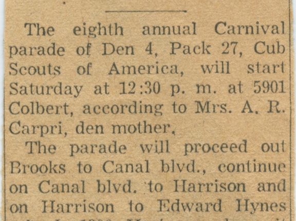 VicVioscaAlbum_118 (1553 visits) From Collection of Victor Willard Viosca Jr. (Vic)
Text: Cub Scouts Plan Carnival Parade --
The eigh... VicVioscaAlbum_118
