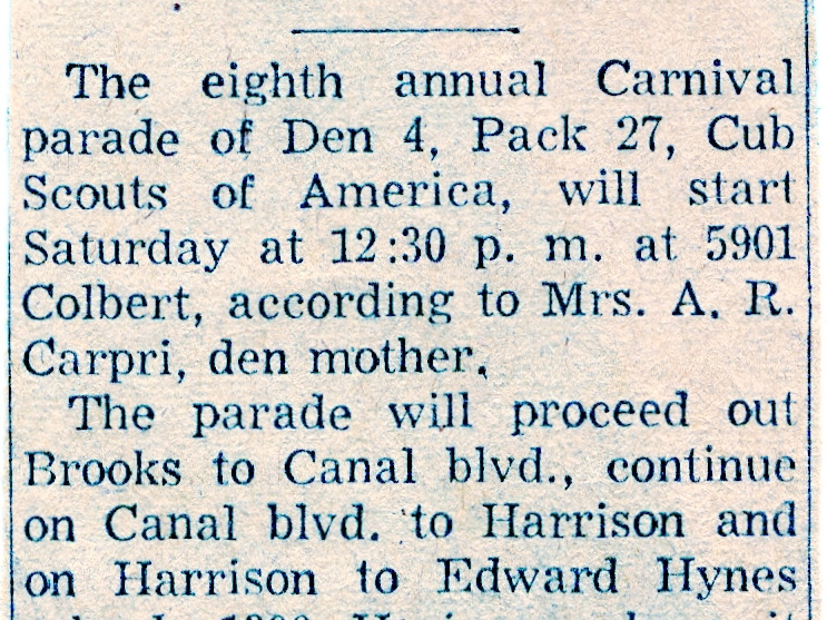VicVioscaAlbum_118b (1551 visits) From Collection of Victor Willard Viosca Jr. (Vic)
Text: Cub Scouts Plan Carnival Parade --
The eigh... VicVioscaAlbum_118b