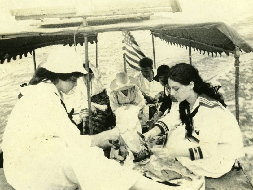 fay_viosca_pics_019 (3042 visits) The AMOEBA under way. L-R: Villa Viosca helping serve, Unknown woman with left hand on head, Uniknow... fay_viosca_pics_019