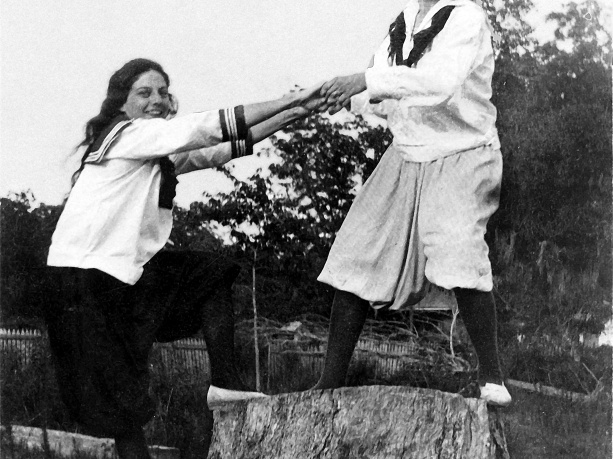 fay_viosca_pics_021 (2394 visits) Alice Baudean and Angela Viosca posing with a cypress stump. Probably in Mandeville after the 1915 ... fay_viosca_pics_021