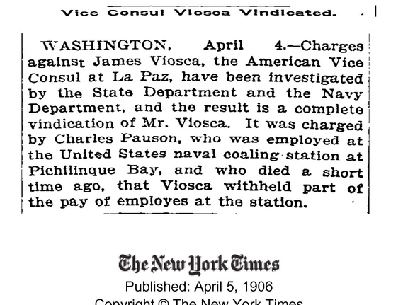 NYT 1906-04-05 VioscaVindicated 101772912 (874 visits) NYT 1906-04-05 VioscaVindicated 101772912